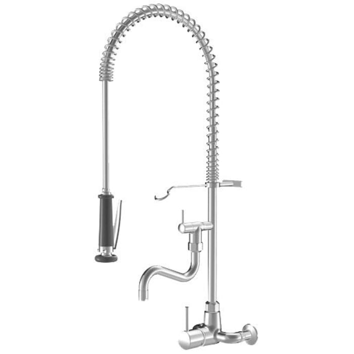 KWC Gastro Einhebel Spültisch-Wandbatterie mit Profi-Geschirrbrause für die Profiküche, Ausladung 20 cm