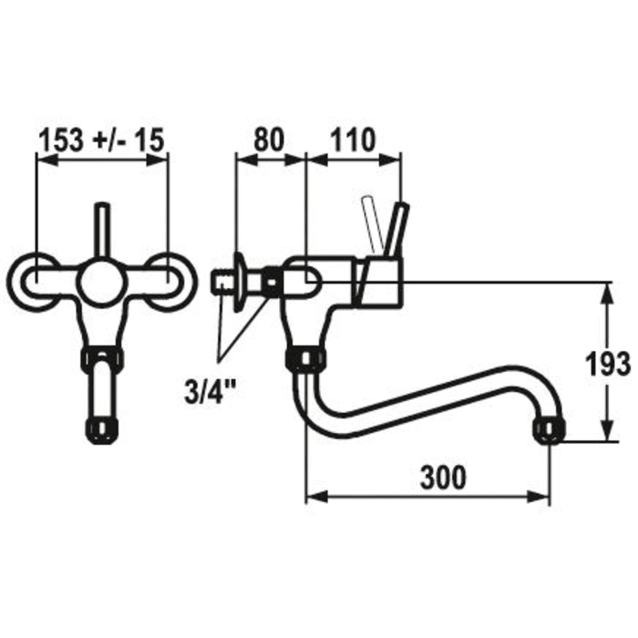 KWC Gastro Einhebel Spültisch-Wandbatterie mit Auslauf von unten für die Profiküche, Ausladung 30 cm