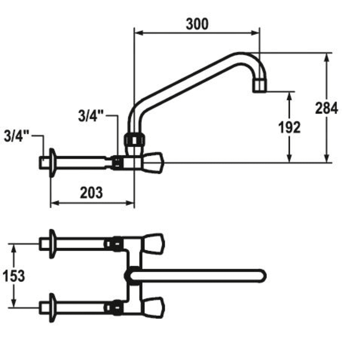 KWC Gastro Zweigriff-Spültisch-Wandbatterie mit längere Wandanschlüsse und Auslauf von oben für die Profiküche