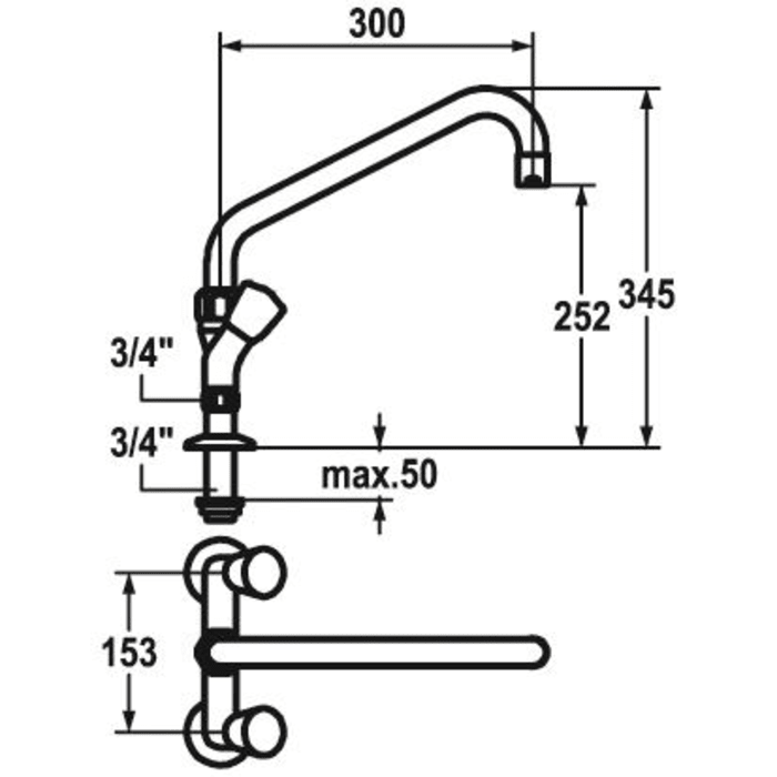 KWC Gastro Zweigriff-Spültisch-Brückenbatterie für die Profiküche, Höhe 34,5 cm