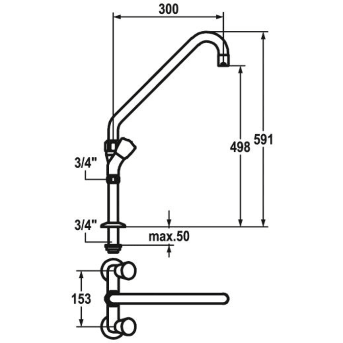 KWC Gastro Zweigriff-Spültisch-Brückenbatterie mit hohem Sockel für die Profiküche
