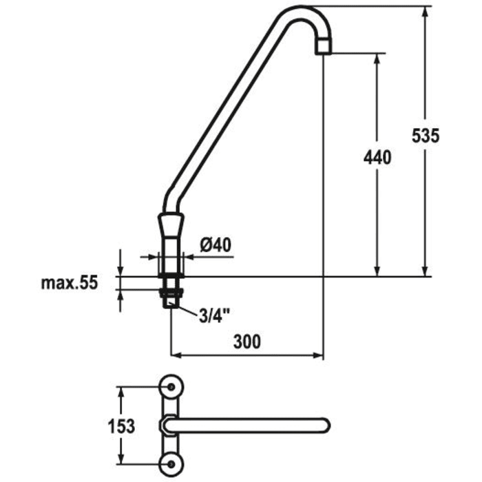 KWC Gastro Zweigriff-Spültisch-Brückenbatterie für die Profiküche, Höhe 53,5 cm