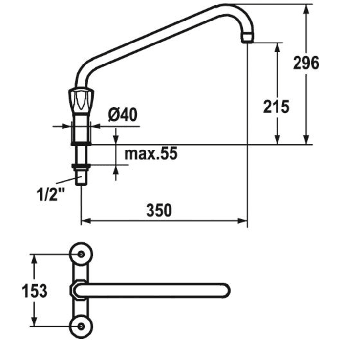 KWC Gastro Zweigriff-Spültisch-Brückenbatterie für die Profiküche, Höhe 29,7 cm
