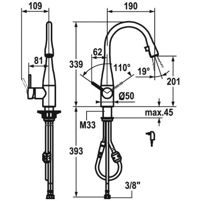 KWC EVE Einhand-Spültischbatterie mit LUMINAQUA LED-Technologie, Unterfenstermontage