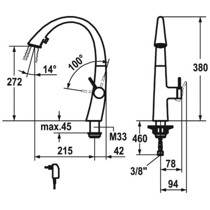 KWC ZOE Einhand-Spültischbatterie mit LUMINAQUA LED-Technologie