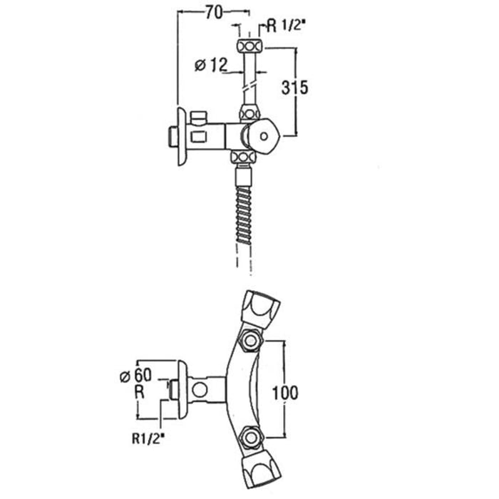KWC Zweigriffmischer Dusche Niederdruck mit gebogener Armatur