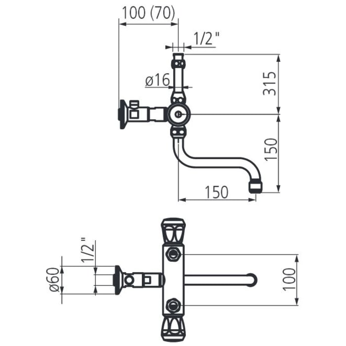 KWC Zweigriffmischer Waschtisch Niederdruck mit gerader Armatur, Ausladung 15 cm
