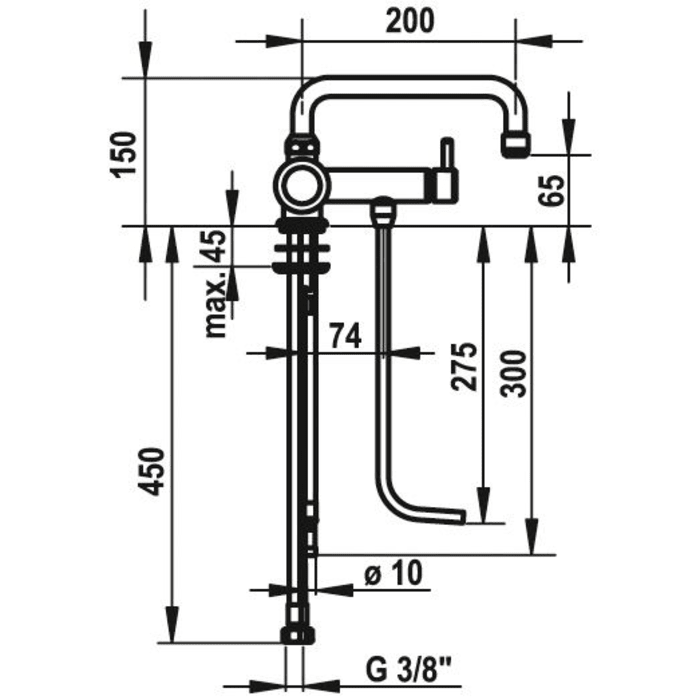 KWC Thekenarmatur Einhebelmischer mit Unterspühlrohr, Niederdruck
