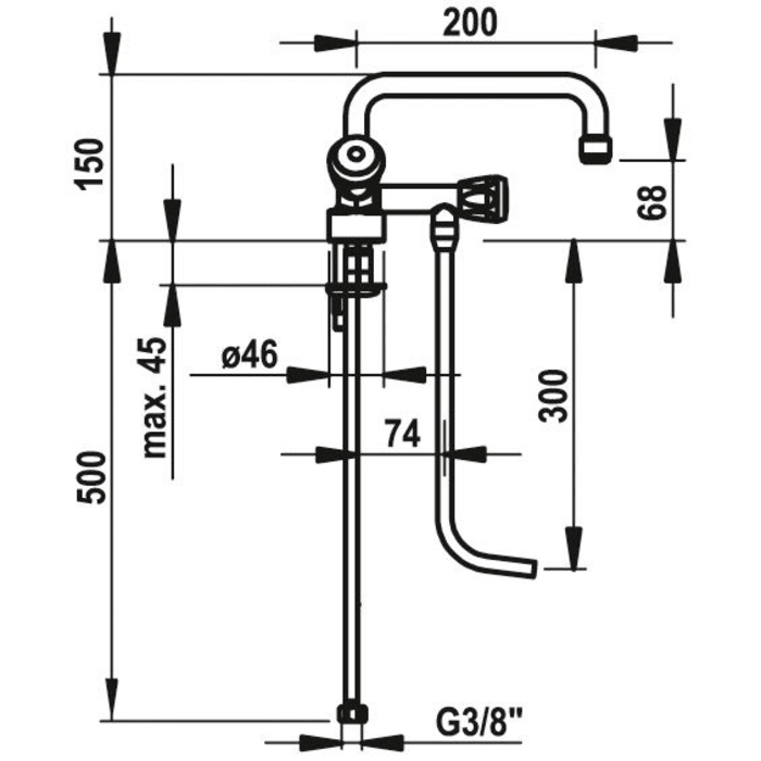 KWC Thekenarmatur Zweigriffmischer mit Unterspühlrohr, Niederdruck