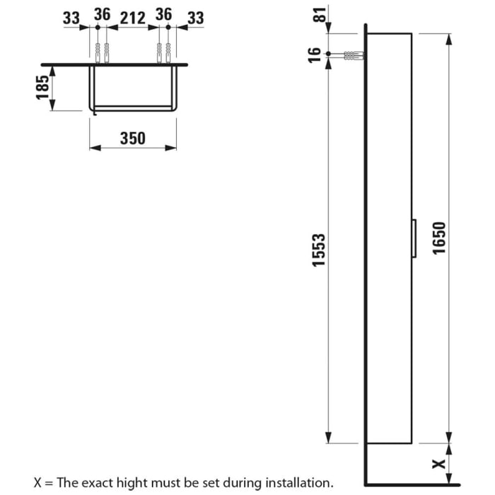 LAUFEN BASE Hochschrank 35 x 18,5 x 165 cm, Scharnier rechts mit Soft-Close