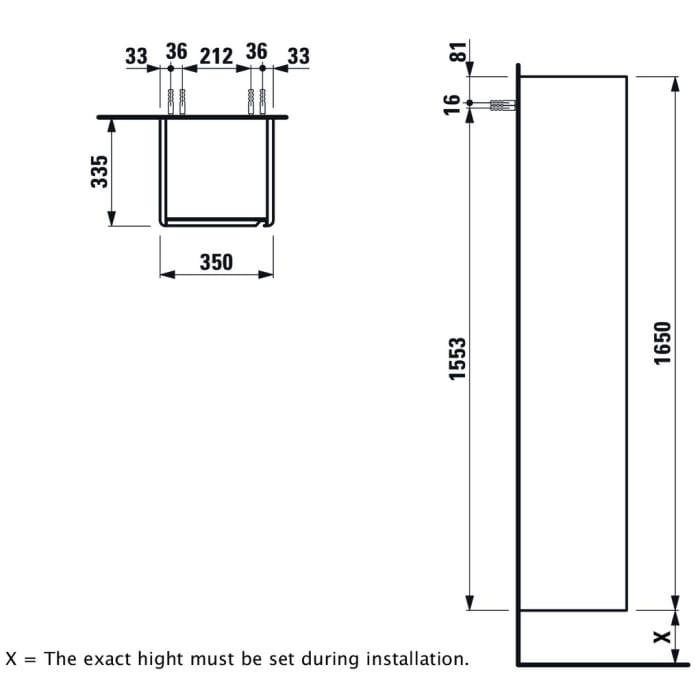 LAUFEN BASE Hochschrank 35 x 33 x 165 cm, Tür links, Griff eloxiert