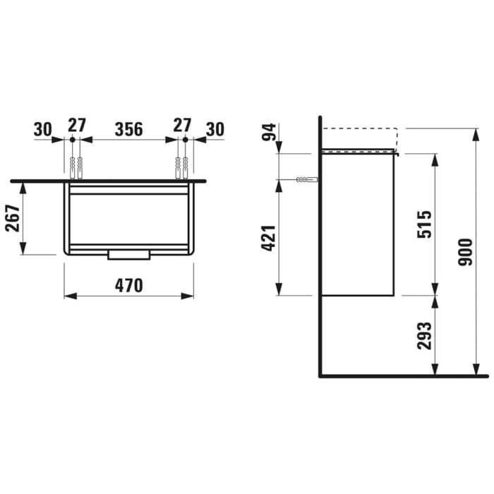 LAUFEN BASE Waschtischunterbau 47 x 26,5 cm, Scharnier links