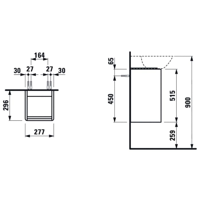 LAUFEN BASE für INO Waschtischunterbau 28 x 30 cm, Tür links, Griff eloxiert