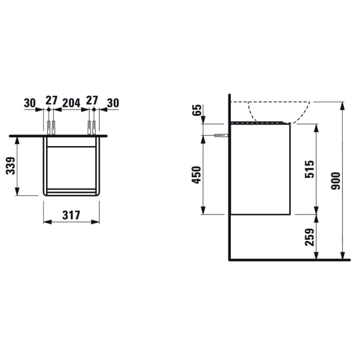 LAUFEN BASE für INO Waschtischunterbau 32 x 34 cm, Tür links, Griff schwarz