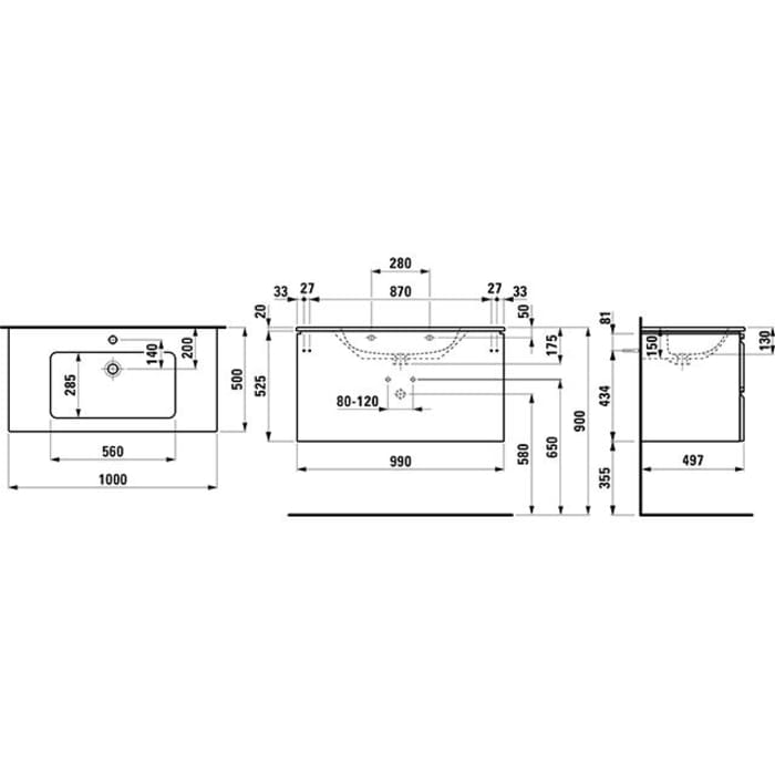 LAUFEN PRO S Waschtischkombination mit 2 Auszügen 100 x 50 cm