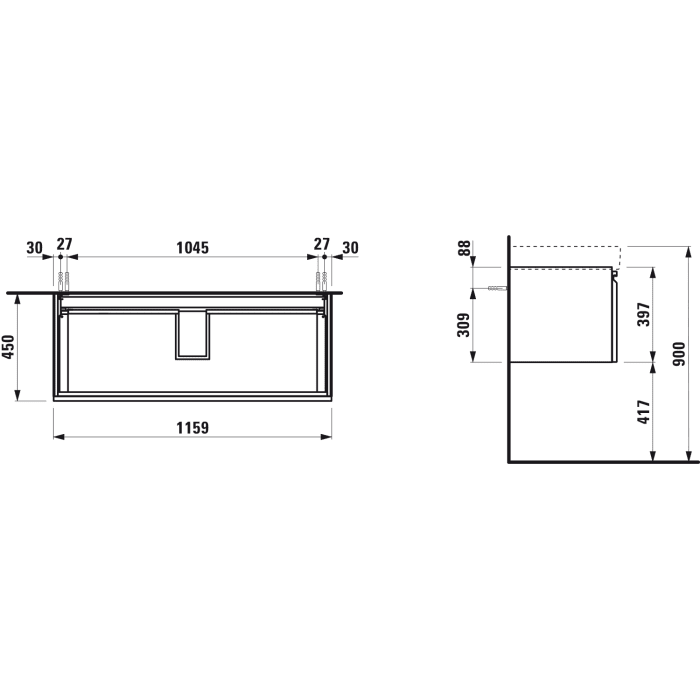 LAUFEN PRO S Waschtischunterbau 116 cm mit 1 Auszug und Innenschublade