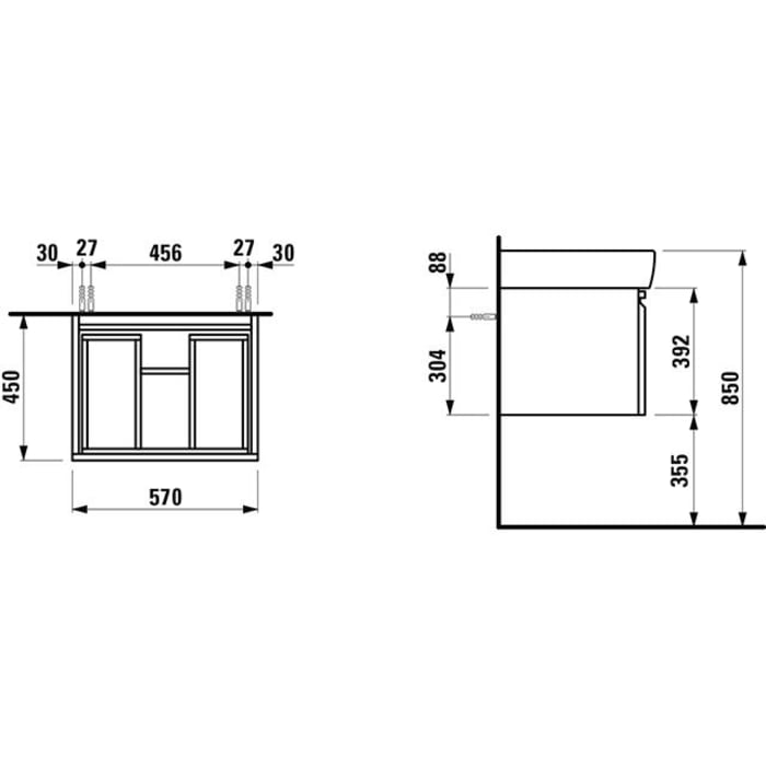 LAUFEN PRO Waschtischunterbau PRO A 57 cm mit 1 Auszug und Innenschublade