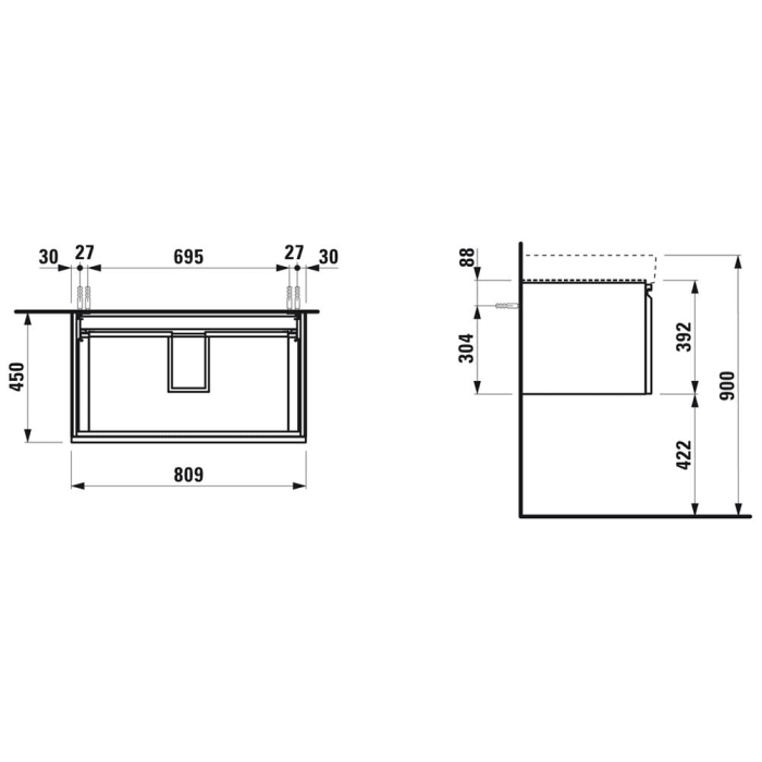 LAUFEN PRO S Waschtischunterbau 81 cm mit 1 Auszug und Innenschublade