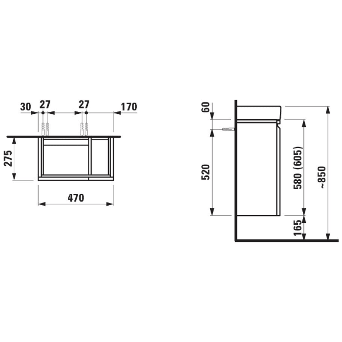 LAUFEN PRO S Waschtischunterbau Seitenablage rechts