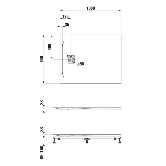 LAUFEN PRO Marbond Duschwanne 100 x 80 x 3,3 cm