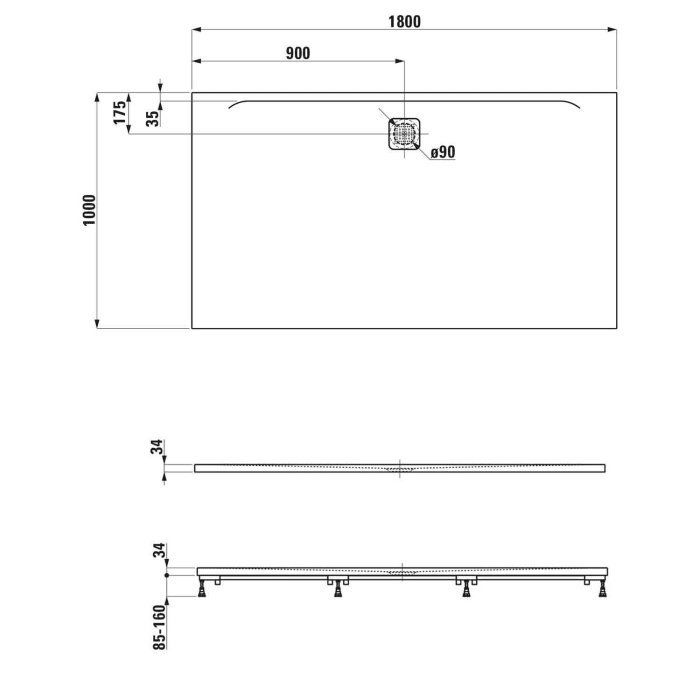 LAUFEN PRO Marbond Duschwanne 180 x 100 x 3,4 cm