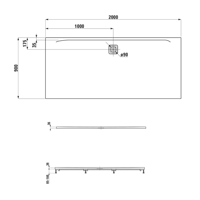 LAUFEN PRO Marbond Duschwanne 200 x 90 x 3,6 cm