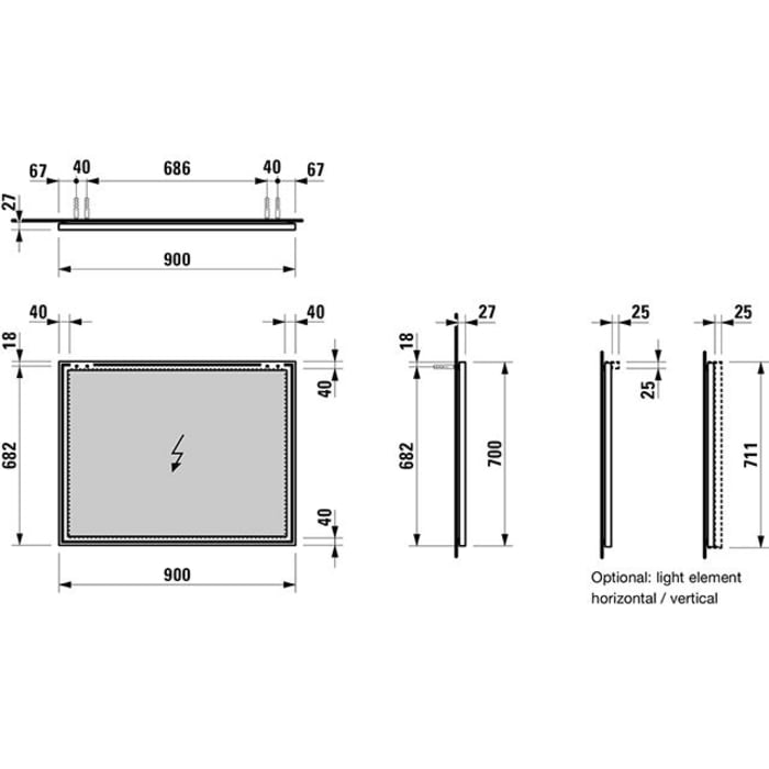 LAUFEN Frame 25 Spiegel LED-Leuchte 90 cm waagerecht, ohne Schalter