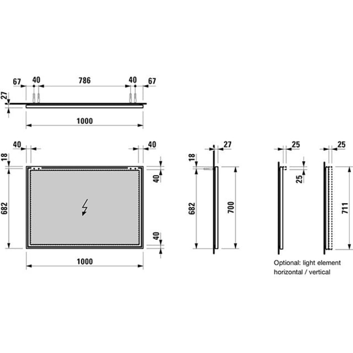 LAUFEN Frame 25 Spiegel LED-Leuchte 100 cm waagerecht, mit Schalter