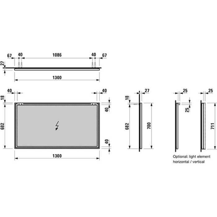LAUFEN Frame 25 Spiegel LED-Leuchte 130 cm waagerecht, ohne Schalter