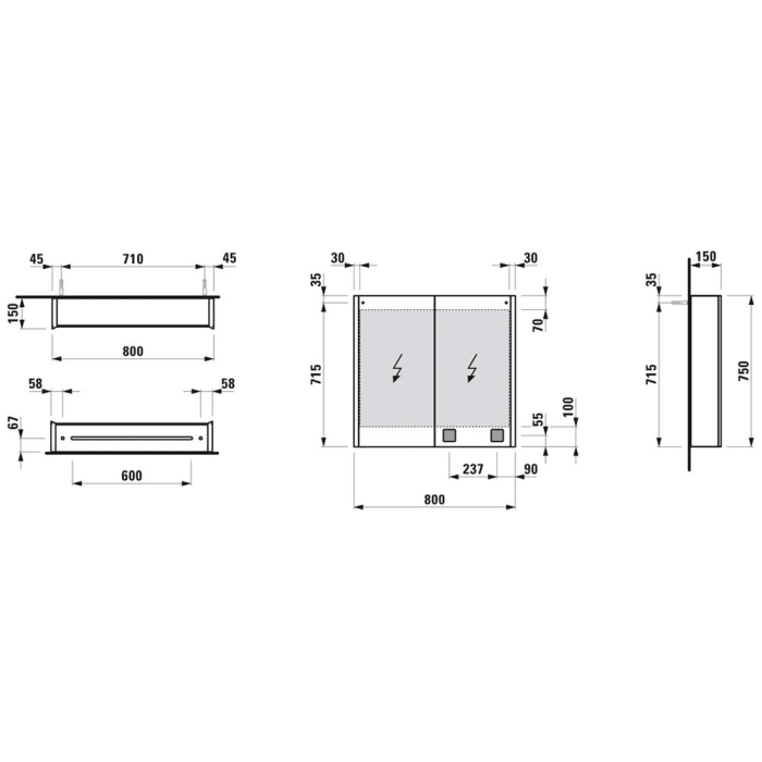 LAUFEN Frame 25 Spiegelschrank 80 x 75 cm mit 2 Türen und Ambiente Licht