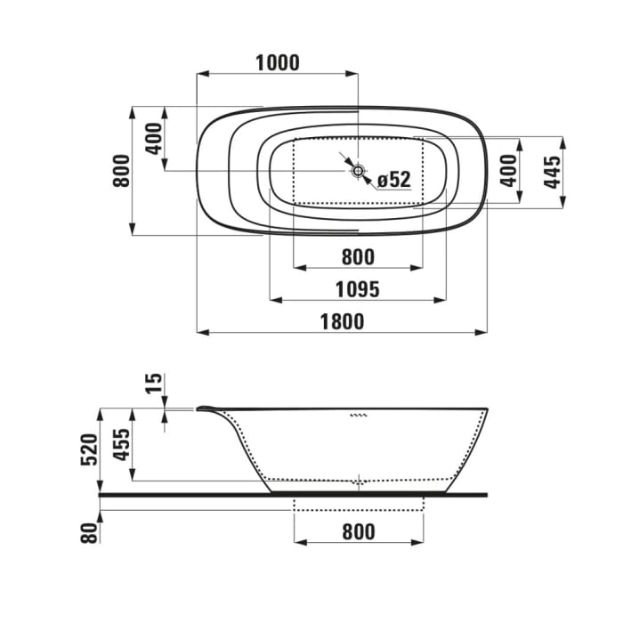 LAUFEN INO freistehende Ovalbadewanne 180 x 80 cm