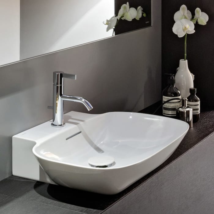 LAUFEN INO Aufsatzwaschtisch wandmontiert, geschliffen 56 x 45 cm, mit 1 Hahnloch und Überlauf