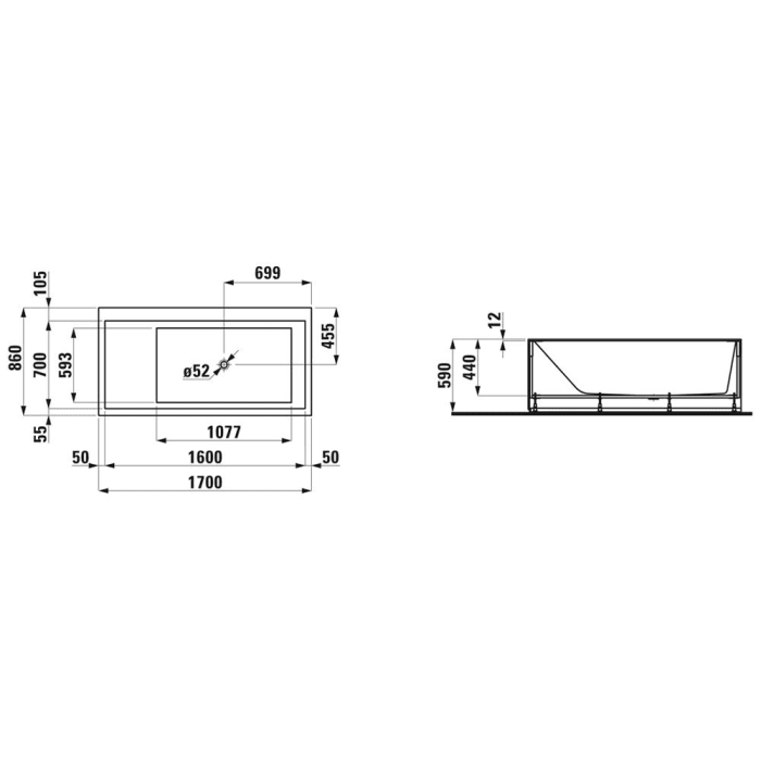 LAUFEN Kartell Eckbadewanne 170 x 86 cm mit L-Schürze links