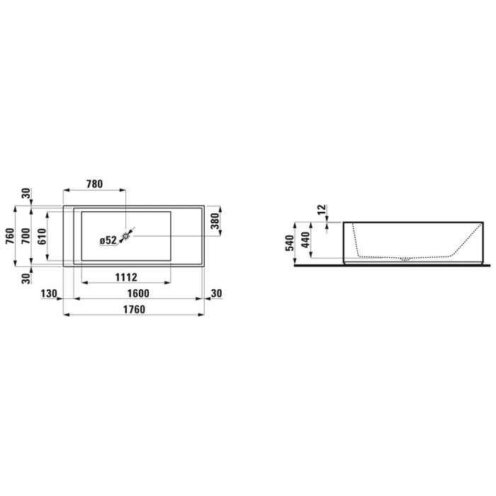 LAUFEN Kartell Rechteckbadewanne freistehend 176 x 76 cm