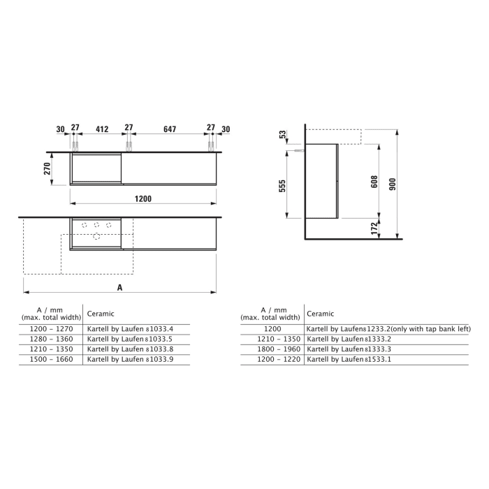 LAUFEN Kartell Sideboard 120 cm, Waschtisch links