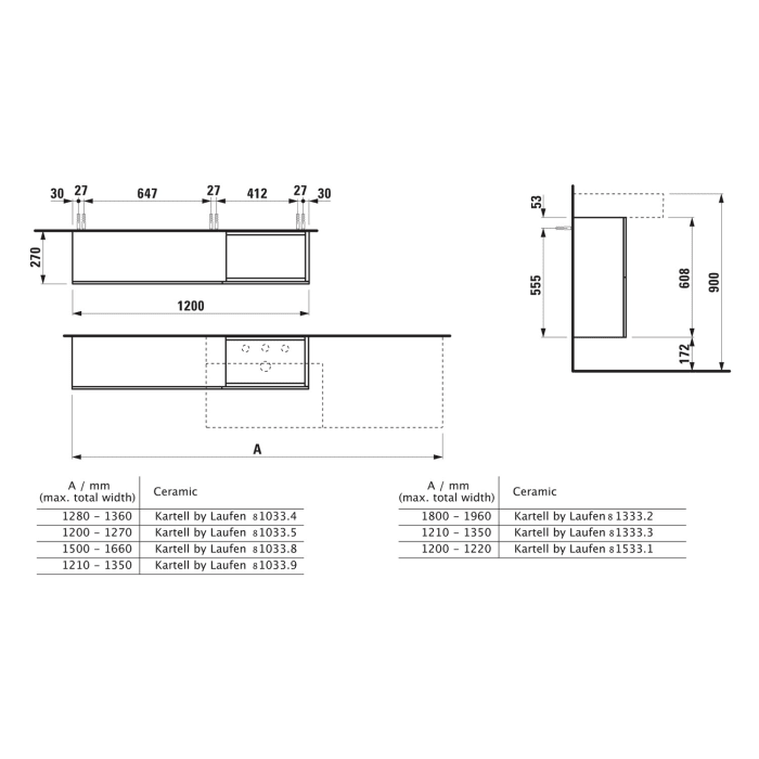 LAUFEN Kartell Sideboard 120 cm, Waschtisch rechts