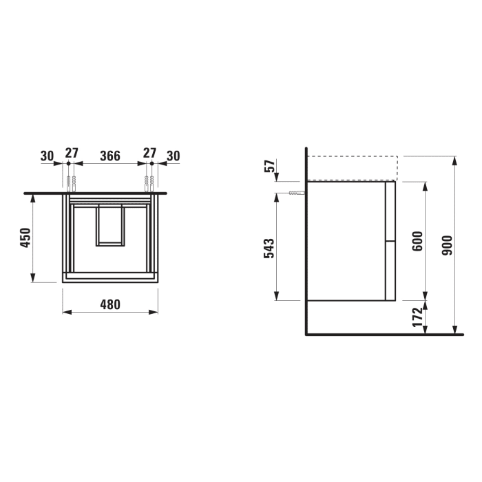 LAUFEN Kartell Waschtischunterbau 48 cm mit 2 Auszügen