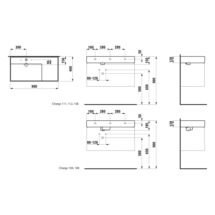 LAUFEN Kartell Waschtisch 90 x 46 cm, mit Ablage rechts, ohne Hahnloch