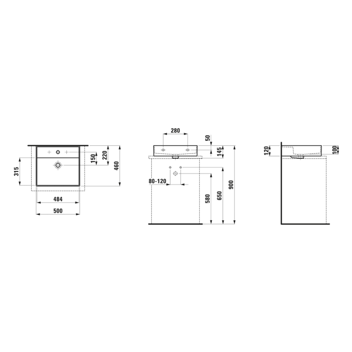 LAUFEN Kartell Aufsatzwaschtisch 50 x 46 cm, ohne Hahnloch