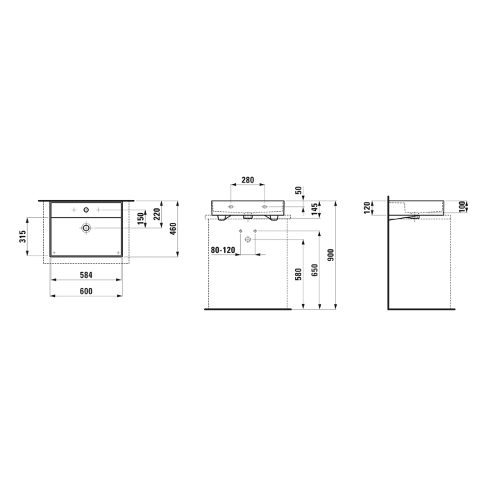 LAUFEN Kartell Aufsatzwaschtisch 60 x 46 cm, mit 1 Hahnloch