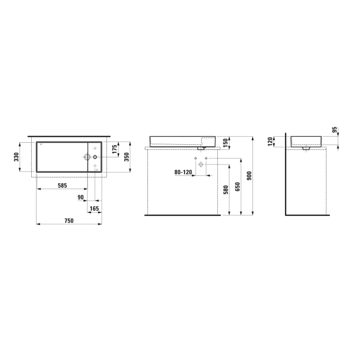 LAUFEN Kartell Waschtisch-Schale 75 x 35 cm mit 1 Hahnloch