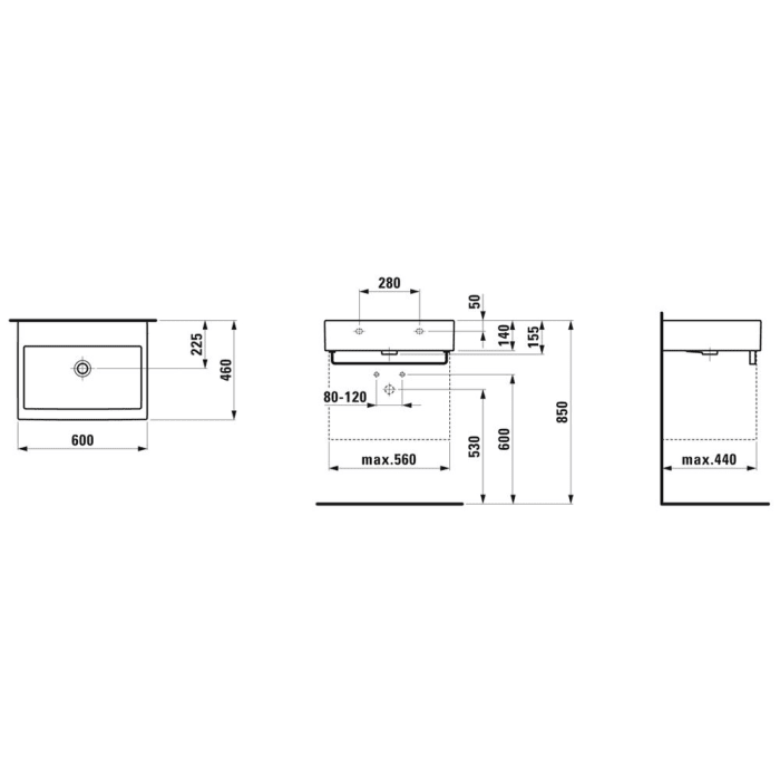 LAUFEN Living City Waschtisch 60 cm mit Überlauf, ohne Hahnlochbohrung