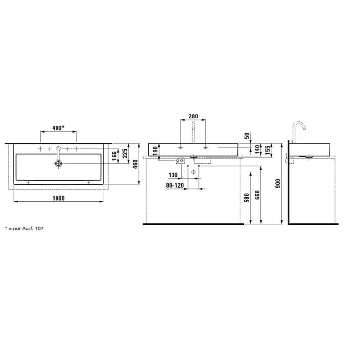 LAUFEN Living City Aufsatzwaschtisch 100 cm mit Überlauf, ohne Hahnlochbohrung