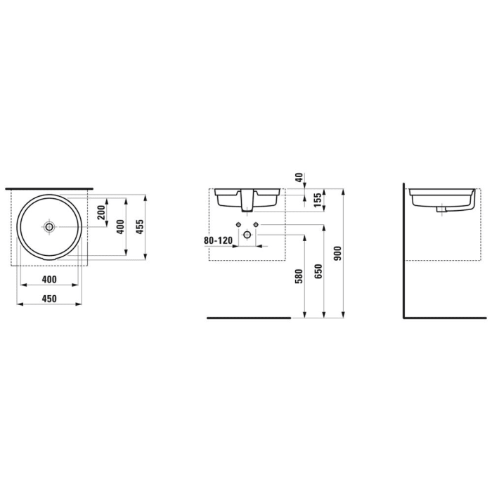 LAUFEN Living City Einbauwaschtisch 45 cm Unterseite glasiert, mit Überlauf, ohne Hahnlochbohrung
