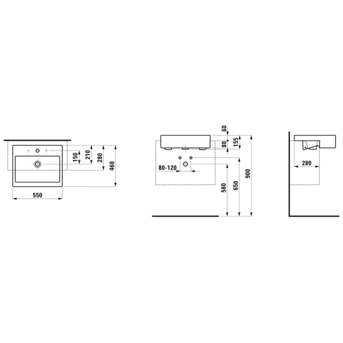LAUFEN Living City Halbeinbauwaschtisch 55 cm mit Überlauf und 1 Hahnloch