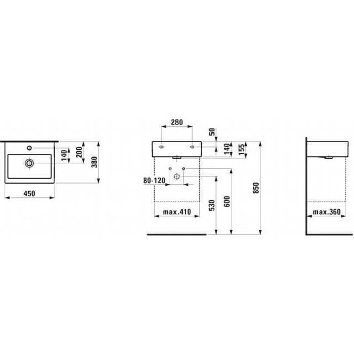 LAUFEN Living City Handwaschbecken 45 cm mit Überlauf und 1 Hahnloch