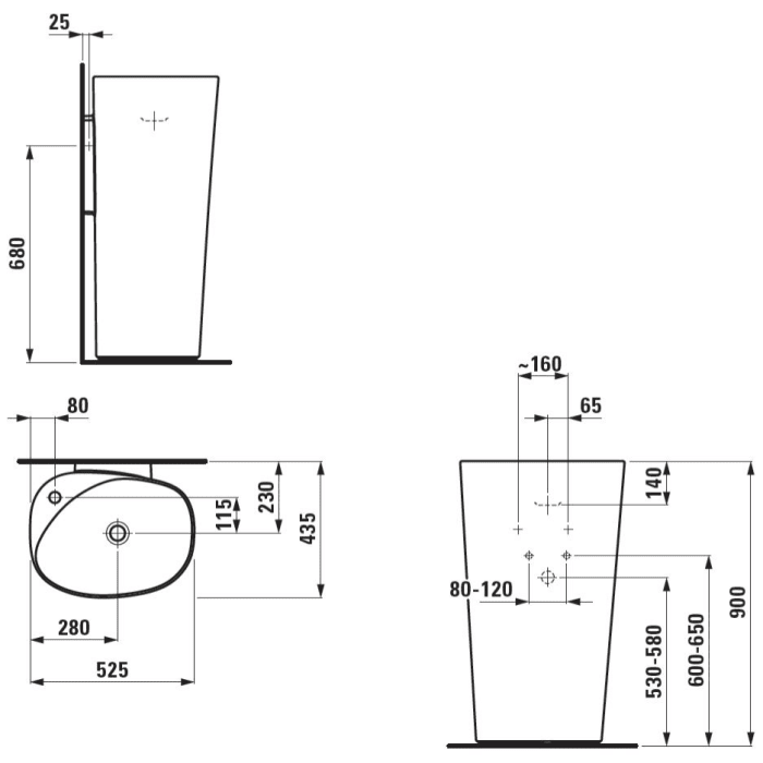 LAUFEN Palomba Waschtisch 52 x 43,5 cm mit integrierter Säule und 1 Hahnloch