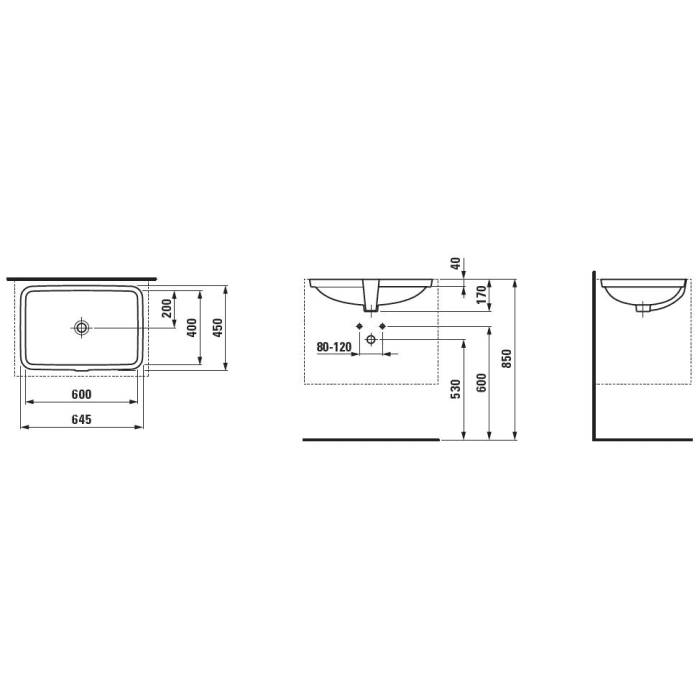 LAUFEN PRO S Einbauwaschtisch von unten 60 x 40 cm