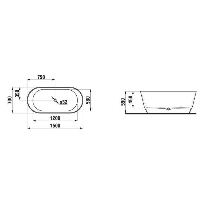 LAUFEN PRO freistehende Badewanne 150 x 70 cm aus Marbond
