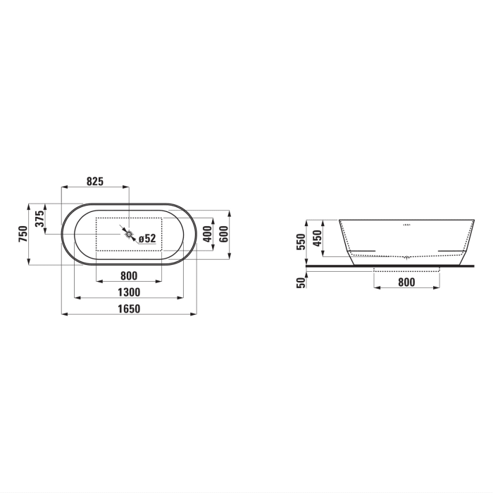 LAUFEN PRO freistehende Badewanne 165 x 75 cm aus Marbond